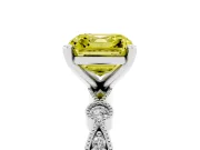 Fancy Yellow Asscher Cut Diamond Solitaire Engagement Ring Set in White gold with Milgrain Bezel Accent Band