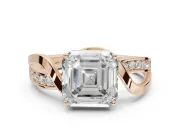 Asscher Cut Bypass Solitaire Engagement Ring Setting | Pavé and Plain Strands | Rose Gold