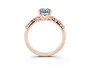 Fancy Blue Oval Cut Diamond Solitaire Vine Band Ring Set in Rose gold with Round Accents and Prong Setting