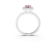 Fancy Pink Emerald Cut Diamond Halo Solitaire Ring Set in Silver with Pavé Band and Prong Setting