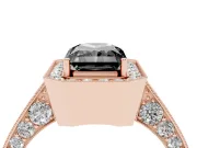 Radiant Cut Milgrain Halo Engagement Ring Setting for a Black Center | Side Stones | Rose Gold