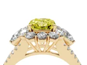 Fancy Yellow Radiant Cut Diamond Halo Split Shank Engagement Ring Set in Yellow gold with Prong-Held Center Stone