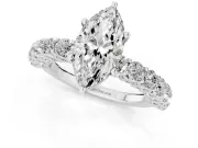 Marquise Cut Diamond Solitaire Ring Set in Silver with Shared Prong Pavé Band