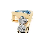 Fancy Blue Radiant Cut Diamond Bezel Bypass Ring Set in Yellow gold with Round Accents