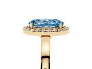 Oval Thin Halo Engagement Ring Setting for a Fancy Blue Lab-Grown Diamond | Plain Band | Yellow Gold