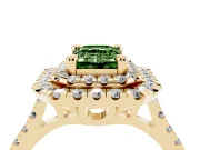 Fancy Green Emerald Cut Diamond Double Halo Statement Ring Set in Yellow gold with Pavé Band