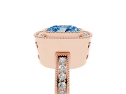 Fancy Blue Cushion Cut Diamond Halo Ring Set in Rose gold with Pavé Band and Milgrain-Edged Prongs