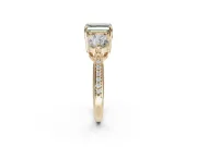 Asscher Cut Three Stone Engagement Ring Setting for a Fancy Green Lab-Grown Diamond | Tapered Pave Band | Yellow Gold