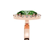 Fancy Green Oval Cut Diamond Halo Solitaire Ring Set in Rose gold with Pavé Band and Prong Setting