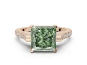 Princess Cut Vintage Cathedral Engagement Ring Setting for a Fancy Green Lab-Grown Diamond | Carved Band | Rose Gold