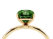 Fancy Green Radiant Cut Diamond Solitaire Engagement Ring Set in Yellow gold with Thin Band and Prong Setting