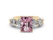 Radiant Cut Five Stone Engagement Ring Setting for a Fancy Pink Lab-Grown Diamond | Prong Set Side Stones | Yellow Gold