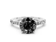 Fancy Black Round Cut Diamond Solitaire Set in White gold with Side Baguettes and Channel Set Band
