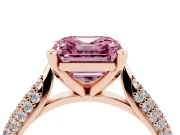 Asscher Cut Pavé Solitaire Engagement Ring Setting for a Fancy Pink Lab-Grown Diamond | Multi-Row Shoulders | Rose Gold