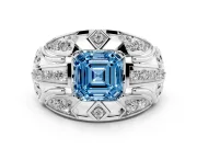 Asscher Cut Art Deco Graduated Engagement Ring Setting for a Fancy Blue Lab-Grown Diamond | Platinum