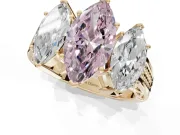 Marquise Three Stone Engagement Ring Setting for a Fancy Pink Lab-Grown Diamond | Beaded Shoulders | Yellow Gold