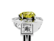Fancy Yellow Heart Cut Diamond Milgrain Halo Ring Set in Silver with Split Shank