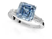 Asscher Cut Tapered Baguette Engagement Ring Setting for a Fancy Blue Lab-Grown Diamond | Platinum