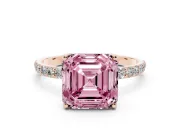Asscher Cut Pave Engagement Ring Setting for a Fancy Pink Lab-Grown Diamond | Slim Band | Rose Gold