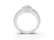 Cushion Cut Diamond Halo Ring Set in Platinum with Pavé Split Shank and Prong Setting