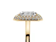 Emerald Cut Diamond Halo Engagement Ring Set in Yellow gold with Solitaire Band and Prong Setting