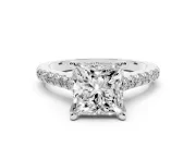 Princess Cut Hidden Halo Pave Engagement Ring Setting | Claw Prongs | Platinum