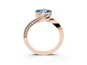 Asscher Cut Bypass Pavé Solitaire Engagement Ring Setting for a Fancy Blue Lab-Grown Diamond | Angled Head | Rose Gold