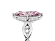 Fancy Pink Marquise Cut Diamond Twist Band Solitaire Ring Set in White gold with Leaf Prong Setting and Accent Stones