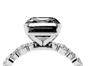 Fancy Black Asscher Cut Diamond Prong Set Engagement Ring Set in Silver with Round Accent Pavé Band