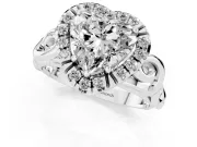 Heart-Shaped Vintage Filigree Halo Engagement Ring Setting | Scroll Shoulders | Sterling Silver
