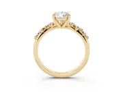 Pear Cut Diamond Solitaire Vine Band Ring Set in Yellow gold with Round Accents and Prong Setting