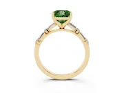 Fancy Green Princess Cut Diamond Solitaire Set in Yellow gold with Side Baguettes and Channel Set Band
