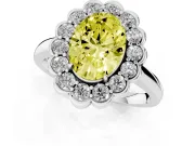 Oval Scalloped Cluster Halo Engagement Ring Setting for a Fancy Yellow Lab-Grown Diamond | Plain Band | Sterling Silver