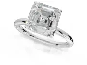 Asscher Cut Hidden Halo Engagement Ring Setting | Thin Plain Band | Sterling Silver