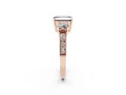 Emerald Cut Three Stone Engagement Ring Setting for a Black Center | Graduated Pavé Band | Rose Gold