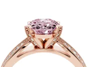 Fancy Pink Oval Cut Diamond Solitaire Ring Set in Rose gold with Milgrain Double Row Round Pavé Band