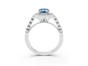 Emerald Cut Graduated Milgrain Halo Engagement Ring Setting for a Fancy Blue Lab-Grown Diamond | Sterling Silver