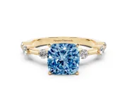 Cushion Cut Bar Set Engagement Ring Setting for a Fancy Blue Lab-Grown Diamond | Yellow Gold