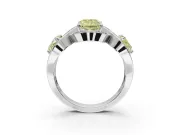 Radiant Cut Three Stone Halo Engagement Ring Setting for a Fancy Yellow Lab-Grown Diamond | Pavé Wave Band | Platinum