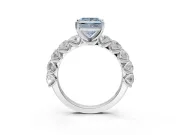 Princess Cut Side Stone Engagement Ring Setting for a Fancy Blue Lab-Grown Diamond | Scalloped Prong Accents | Platinum