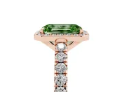 Fancy Green Emerald Cut Diamond Halo Engagement Ring Set in Rose gold with Pavé Band and Prong Setting