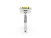 Fancy Yellow Emerald Cut Diamond Halo Engagement Ring Set in Platinum with Milgrain Pavé Band