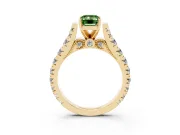 Fancy Green Emerald Cut Diamond Classic Solitaire Ring Set in Yellow gold with Pavé Band and Prong Setting