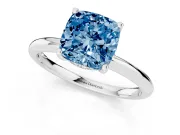 Fancy Blue Cushion Cut Diamond Solitaire Engagement Ring Set in White gold with Prong Setting and Polished Band