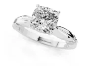 Cushion Cut Diamond Solitaire Twisted Band Ring Set in White gold with Accent Stones and Prong Setting