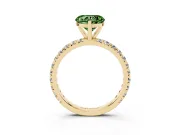 Fancy Green Heart Cut Diamond Pavé Solitaire Ring Set in Yellow gold with Round Band and Prong Setting