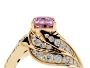 Emerald Cut Bypass Hidden Halo Engagement Ring Setting for a Fancy Pink Lab-Grown Diamond | Graduated Pavé | Yellow Gold