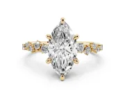 Marquise Cut Diamond Solitaire Vine Band Ring Set in Yellow gold with Round Accents and Prong Setting