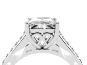 Princess Cut Graduated Pave Cathedral Engagement Ring Setting | Scroll Cut-Outs | White Gold