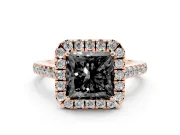 Princess Cut Halo Engagement Ring Setting for a Black Center | Pavé Shoulders | Rose Gold